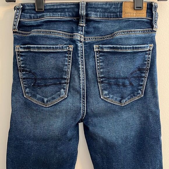 American Eagle Next Level Stretch Jeans Hi-Rise Jegging Dark Destroyed, 0 Short - Picture 7 of 11